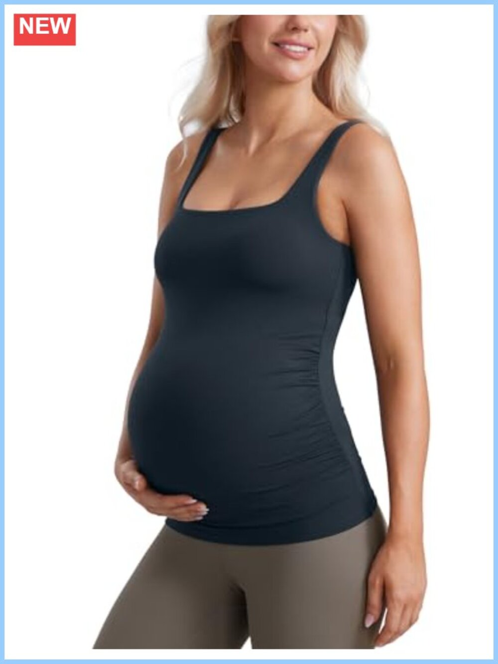 Maternity Square Neck Tank Tops Built in Bra Slim Fit Yoga Lounge